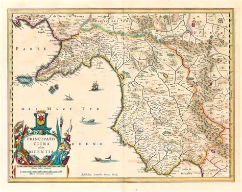 Old Antique Map Of Campania South By Henricus Hondius Sanderus