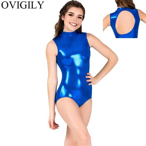 Ovigily Backless Women Sleeveless Metallic Leotard For Dancers Shiny