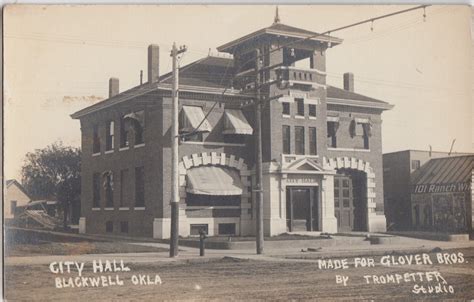 Rare C1910 Blackwell Oklahoma Ok Rppc Postcard City Hall Trompetter