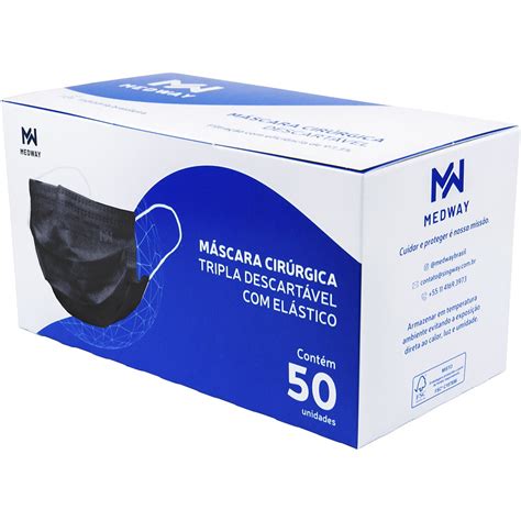 Máscara descartável em TNT c clipe nasal preta Medway CX 50 UN