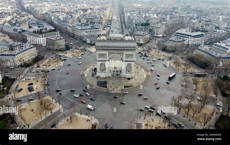 drone photo Arch of triumph, arc de triomphe Paris France Europe Stock ...