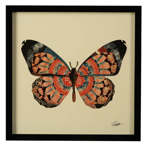 Wall art: Square, framed, Paper collage, butterfly - ABACA