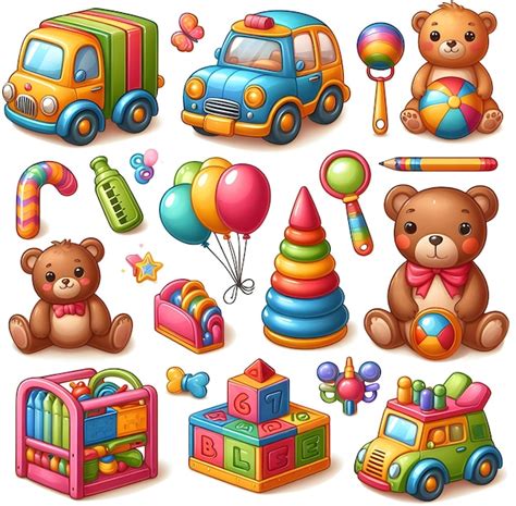 A collection of different toys including teddy bears toys and toys ...