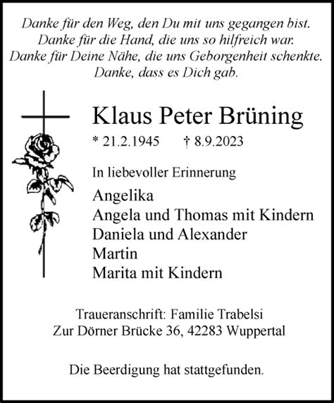 Traueranzeigen Von Klaus Peter Br Ning Trauer Und Gedenken