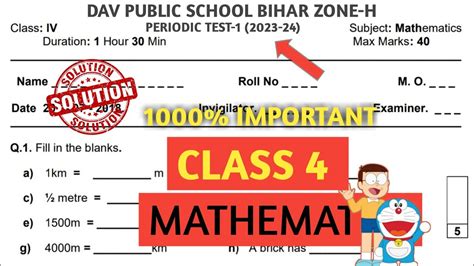 Dav Class 4 Question Paper Of Periodic Test 1 Pre Mid Term Dav Paper