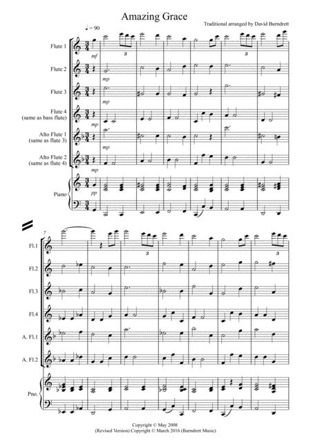 Amazing Grace For Flute Quartet Arr David Burndrett By Traditional Sheet Music For Flute Solo