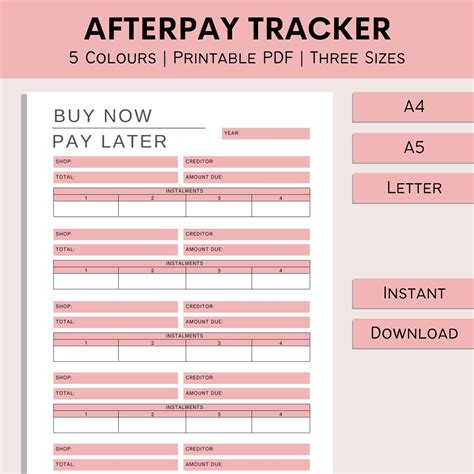 Buy Now Pay Later Tracker Afterpay Finance Planner Budget Planner