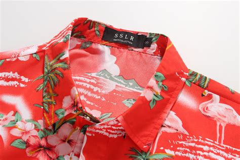 Sslr Hawaiian Shirt For Men Flamingo Short Sleeve Casual Button Down