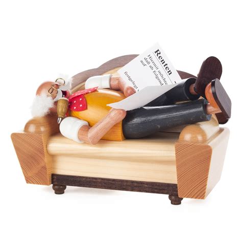 Wooden Smoker Pensioner On The Sofa Dregeno Seiffener Originale