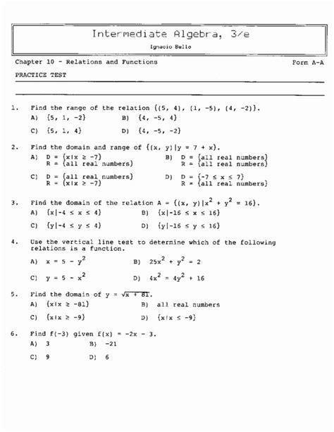 Worksheet Relations And Functions