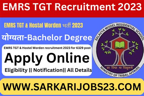 Emrs Tgt And Hostel Warden Recruitment 2023 Out For 6329 Post