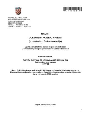 Fillable Online Carina Gov Nacrt Dokumentacije O Nabavi U Nastavku Fax