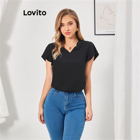 Lovito Blusa Elegante Recorte Liso Para Mulheres Lbl Shopee