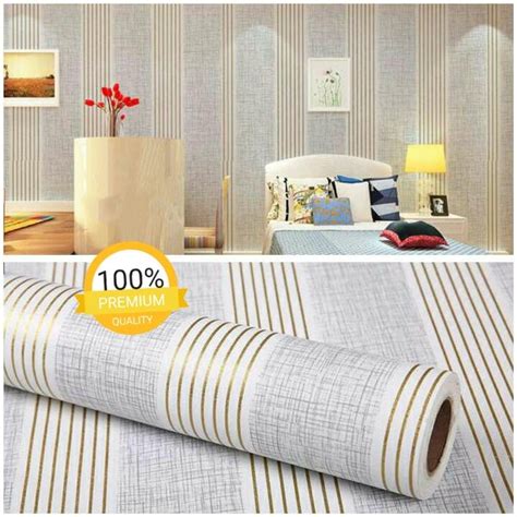 Jual Wallpaper Sticker Dinding Garis Emas Abu Abu Cantik Elegan Bagus