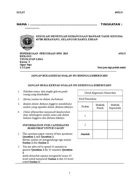 Pdf Soalan Kertas Biologi Percubaan Spm Dokumen Tips