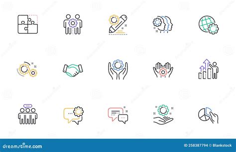 Employees Benefits Line Icons Business Strategy Handshake And