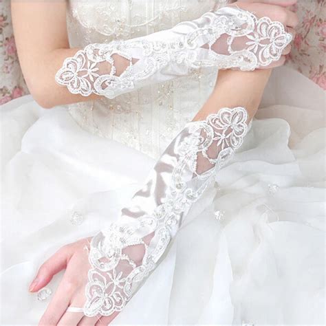 Hot Sale New Bridal Gloves With Lace Appliqued Fingerless White Ivory