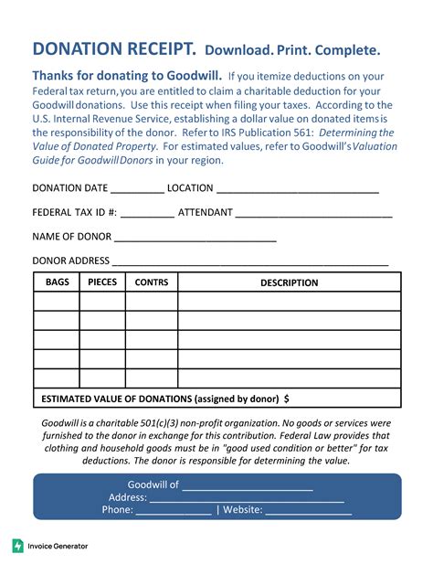 Free Goodwill Donation Receipt | PDF | Word | Excel