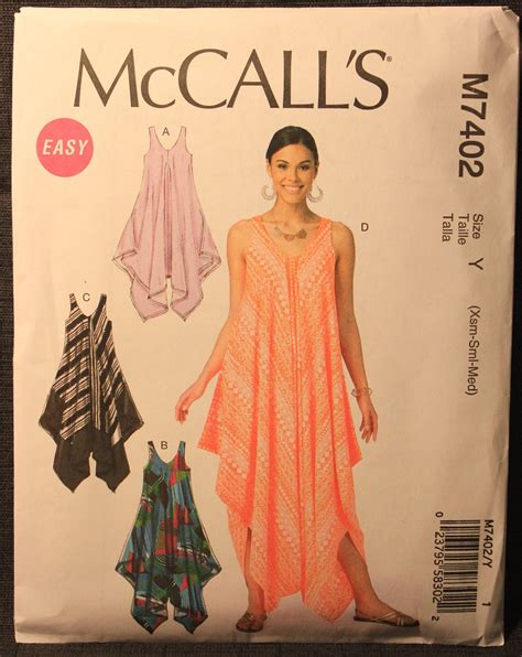 Mccalls Pattern 7402 Y Misses Handkerchief Hem Tent Dresses And