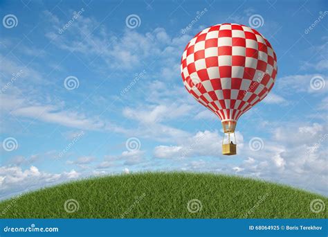 Red White Hot Air Balloon In The Blue Sky Stock Illustration