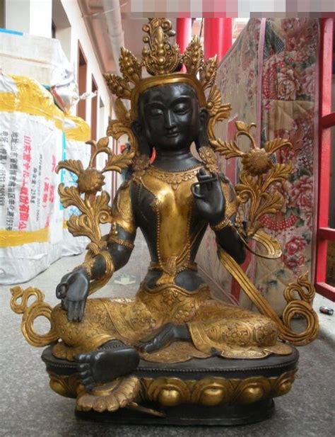 S Huge Tibet Buddhist Bronze Gild Green Tara Guan Yin