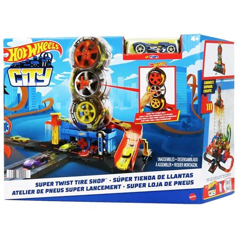 Hot Wheels Super Twist Tire Shop Playset With Mattel Mini Car Set Vehicle Toy Tire Action