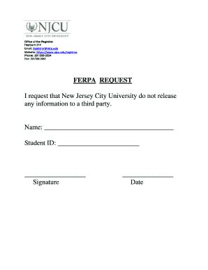 Fillable Online Njcu Ferpa Request New Jersey City University Fax