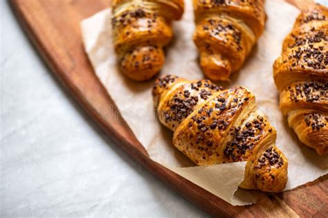 Freshly Baked Chocolate Croissants Stock Image Image Of Filling