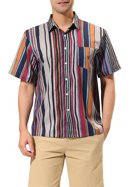 Unique Bargains Mens Casual Summer Beach Short Sleeves Button Down