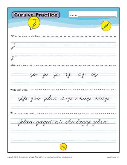 Cursive Z - Cursive Letters Worksheets for Handwriting Practice