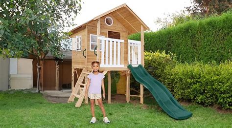 Archie Elevated Cubby House With Green Slide Bubby Cubby Au