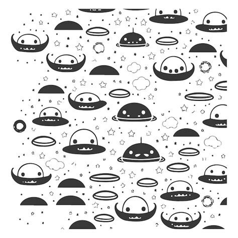 Doodle Alien Ufo Space Illustration Grey Premium Ai Generated Vector