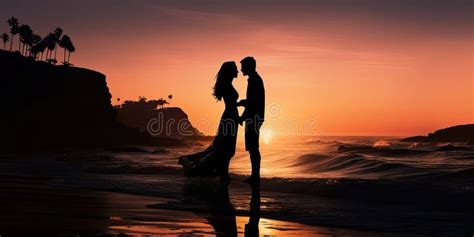 Silhouette of a Couple on the Beach Stock Illustration - Illustration of couple, sunlight: 292271443