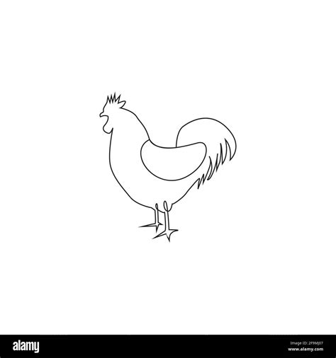 Minimalistic One Line Rooster Or Cock Icon Line Drawing Of Rooster