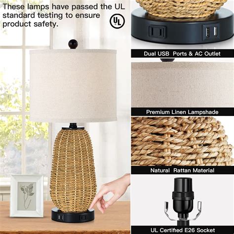 Cinsary Touch Control Rattan Table Lamps Way Dimmable Bedside Lamps