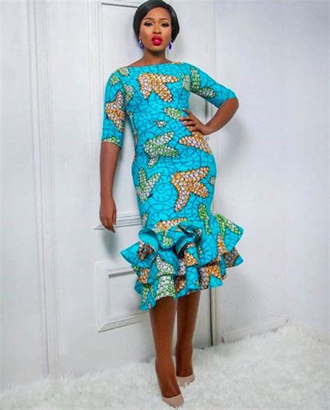 African Print Pencil Dress Triple Layered Flare Ankara Ankara