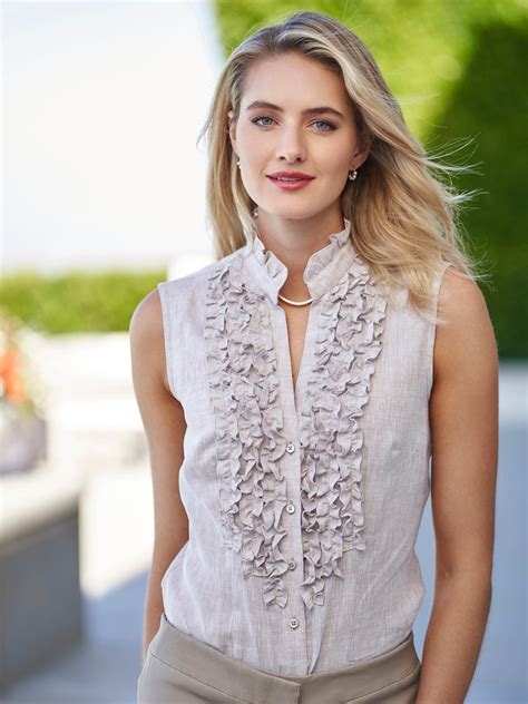 Carli Ruffle Sleeveless Linen Shirt