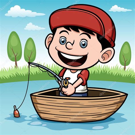 Boy Fishing In A Boat — Stock Vector © Sararoom 28684377