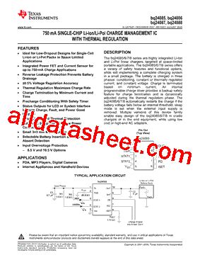 BQ24085DRCR 데이터시트 PDF Texas Instruments