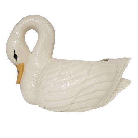 Vintage Glazed Ceramic Swan Planter Etsy