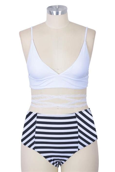 Pure And Easy Lace Stripe Bikini Set