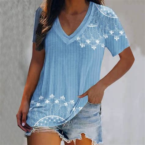 Cflvaek V Neck T Shirts For Women Summer Sea Themed Print Tops Short