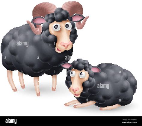 Cute and Funny Two Black Sheep Characters. Cartoon Illustration of Pair Sheep on White ...