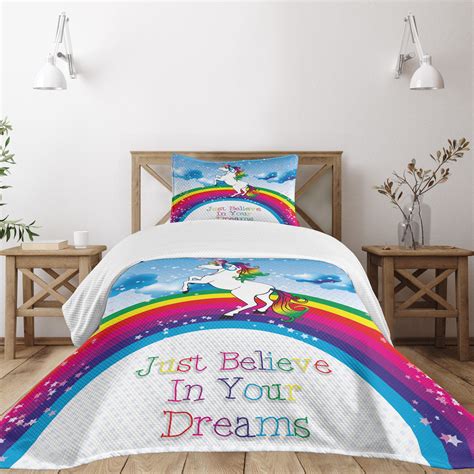 Ambesonne Fantasy Bedspread Set Unicorn Rainbow Fantasy Multicolor Wayfair