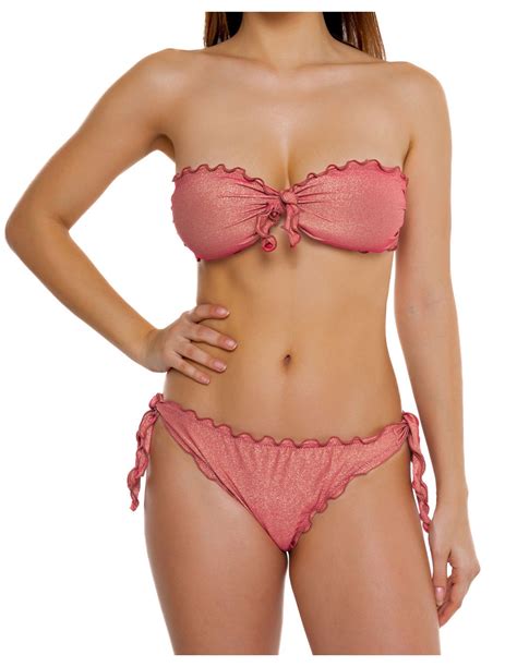 Bikini Fascia Frou Frou Lurex Brillante Con Slip O Brasiliana Rame