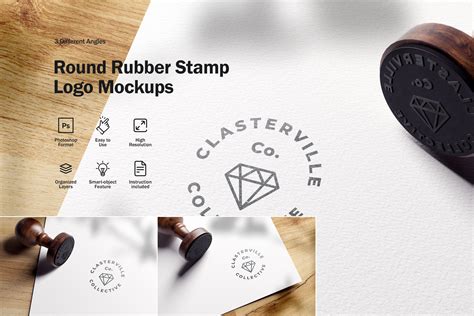 Round Rubber Stamp Logo Mockups - Design Cuts