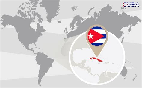 Mapa Mundial Con Cuba Ampliada Bandera Y Mapa De Cuba Vector Premium