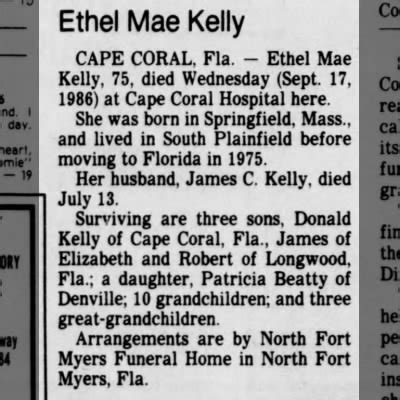 Obituary For Ethel Mae Kelly Aged Newspapers