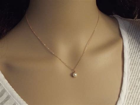 Rose Gold Pearl Necklace Simple Dainty Single Pearl White