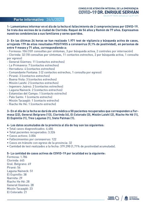 Gobierno De Formosa On Twitter Parte Informativo Lunes